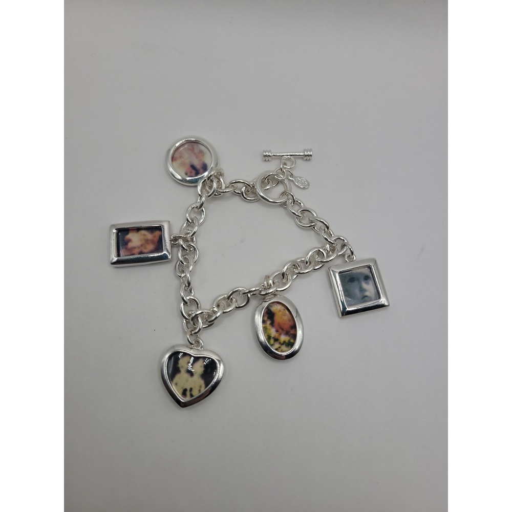 Premier Designs Silver Tone Charm Bracelet Heart Round Square Photo‎ Art Toggle